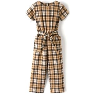 ZARA Kids Plaid Jumpsuit in Natural